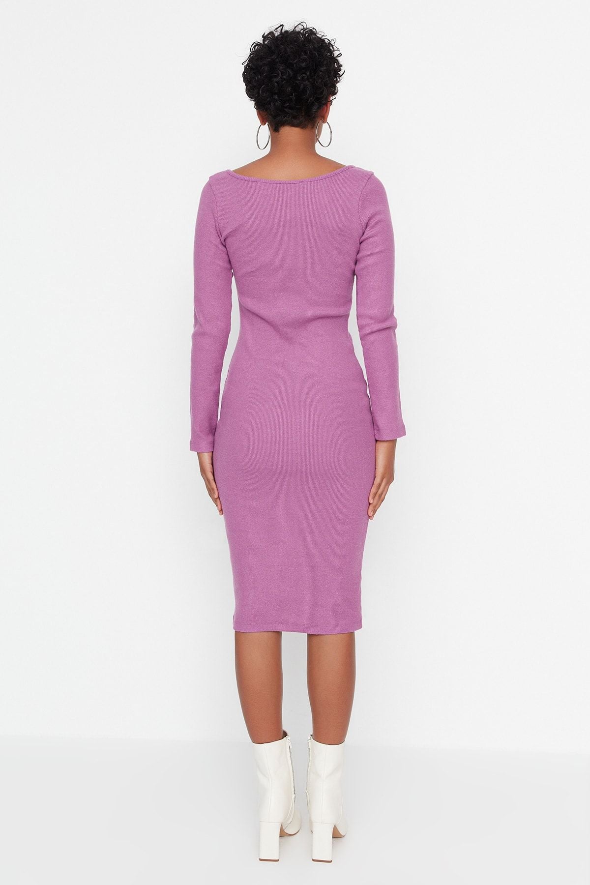 Purple Knit Midi Cut out Dress