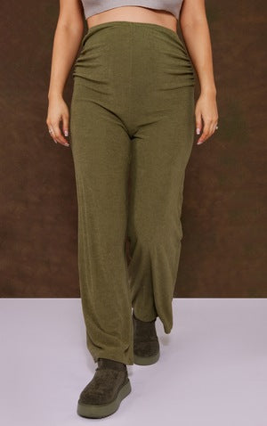 Maternity Khaki Towelling Ruched Bump Trousers