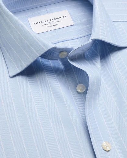 Cutaway Collar Non-Iron Herringbone Stripe Slim Fit Shirt – Light Blue