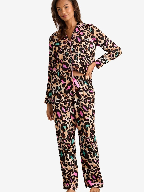 Button Down Pjamas Set Leopard