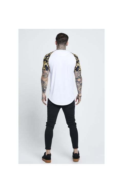 Raglan Curved Hem Tee – White & Gold Venetian