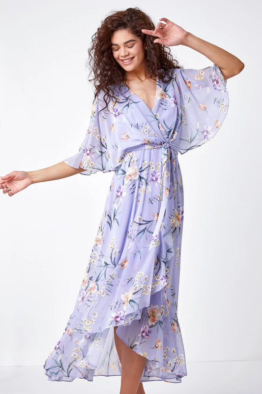 Lilac Chiffon Wrap Maxi Dress