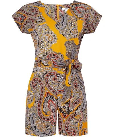 Petite Multi Coloured Paisley Print Playsuit- Orange