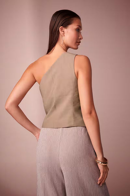 Mink Brown One Shoulder Waistcoat