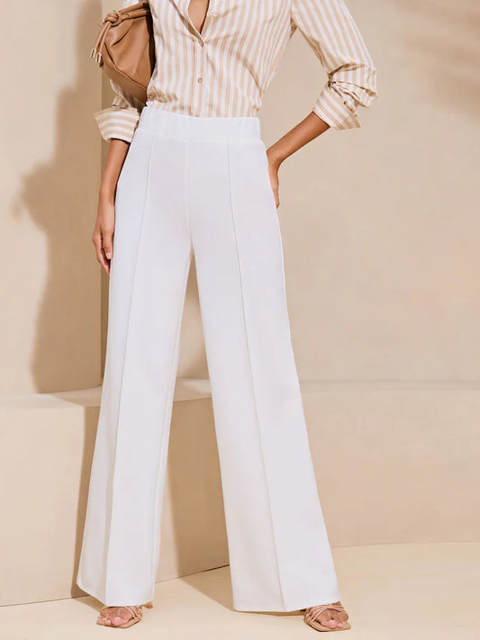 White High Waist Wide Leg Tailored Trousers