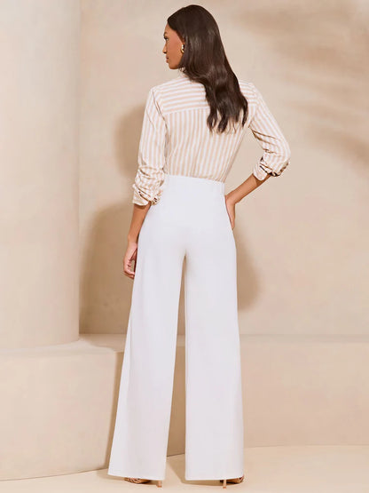 White High Waist Wide Leg Tailored Trousers