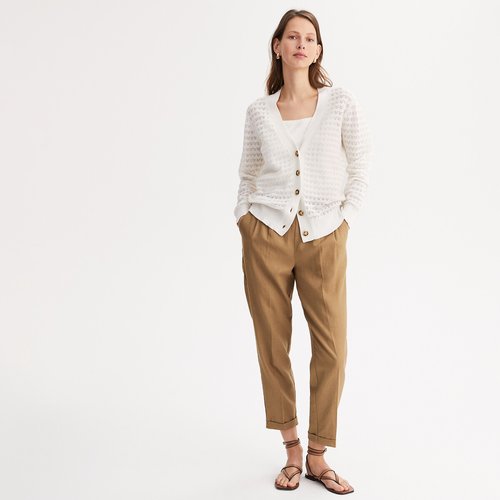 V-Neck Cardigan In Pointelle Knit Majority Linen