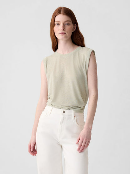 Neutral Linen Blend Sleeveless Tank Top