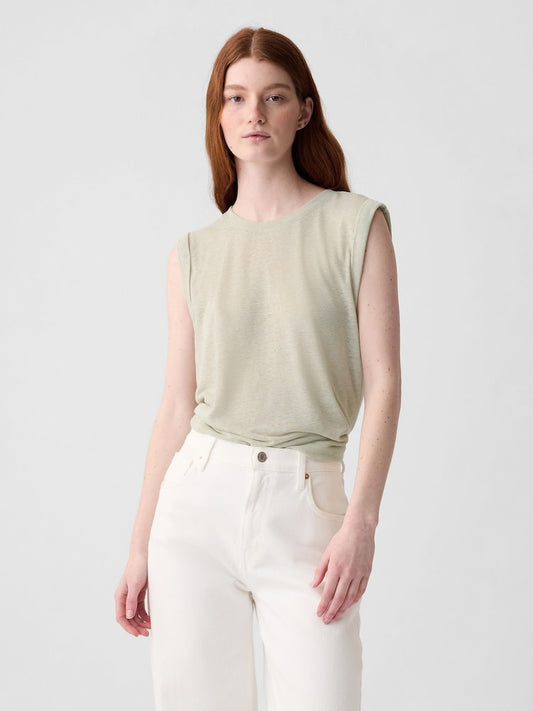Neutral Linen Blend Sleeveless Tank Top