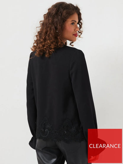 V by Very Lace Hem Satin Blouse Black