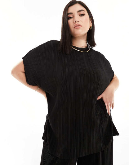 Only Curve High Neck Plisse Top in Black