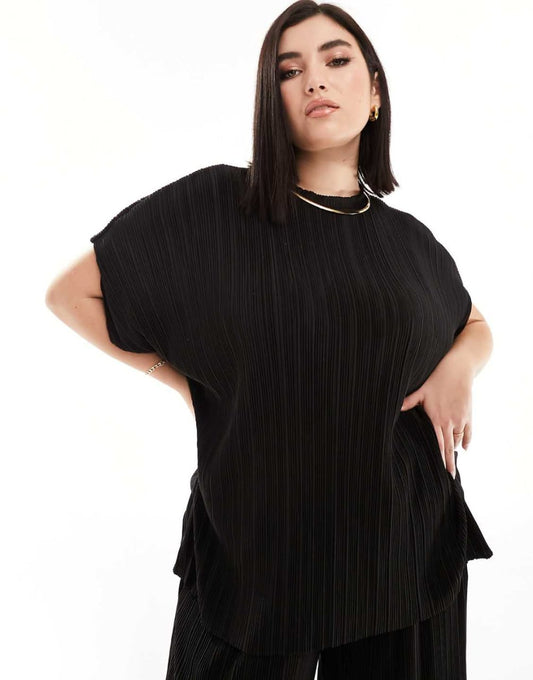 Only Curve High Neck Plisse Top in Black