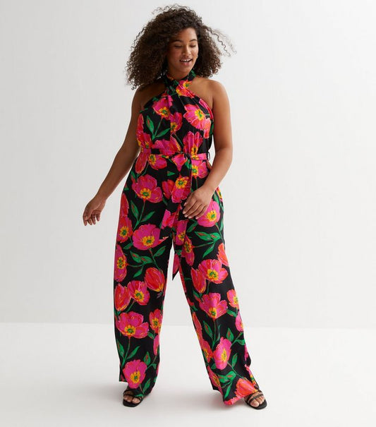 Black Floral Halterneck Jumpsuit