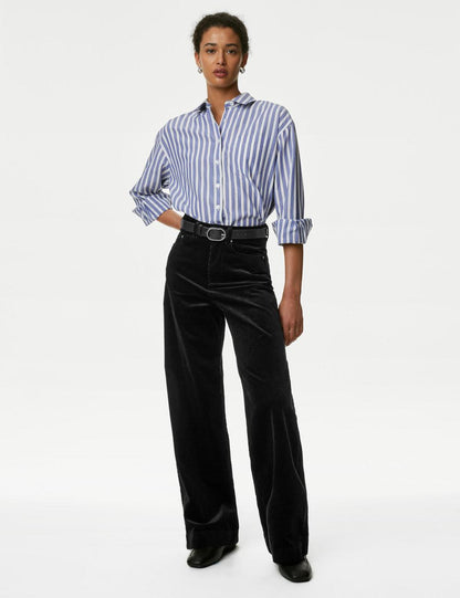 Black Cotton Rich Cord Wide Leg Trousers