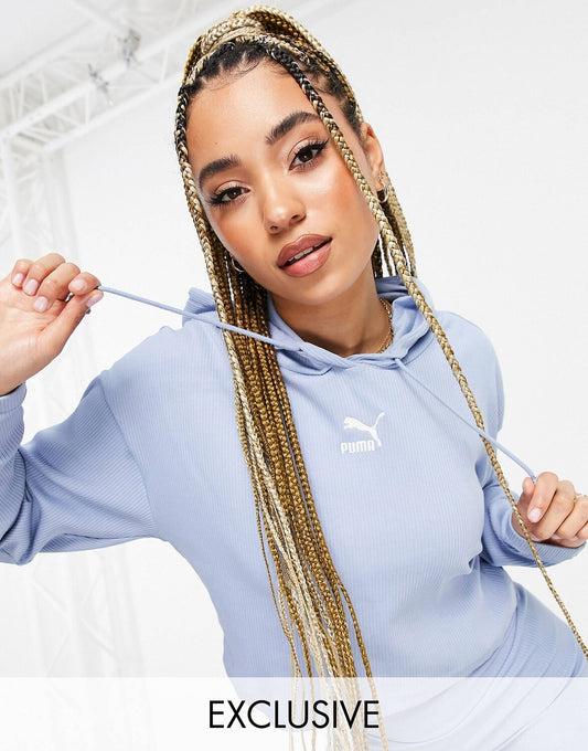 Puma Ripped Cropped Hoodie in Blue