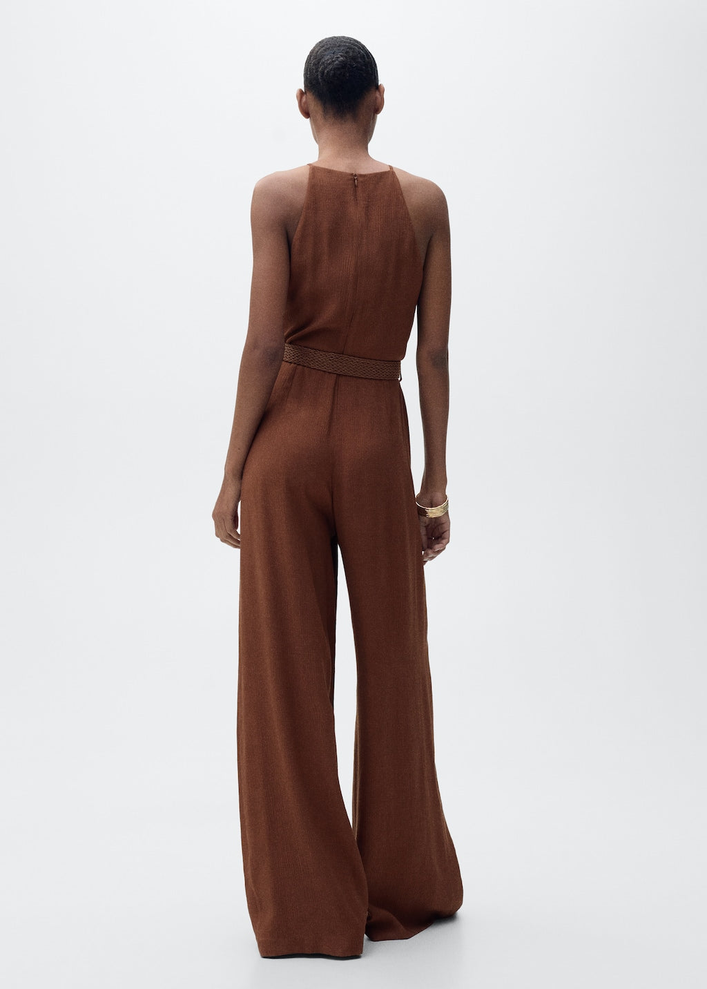 Mango Halter-Neck Jumpsuit With Belt - Brown