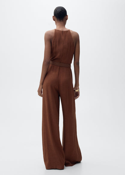 Mango Halter-Neck Jumpsuit With Belt - Brown