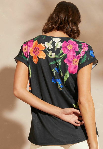 CREW NECK - Print T-shirt - black floral print