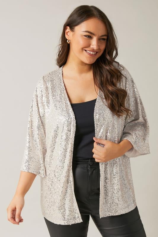 Sequin Collarless Kimono Jacket Champagne