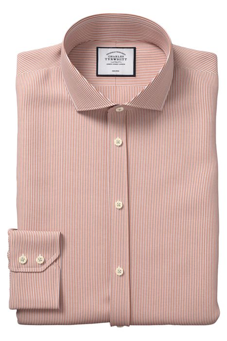 Slim Fit Brown Bengal Stripe Cutaway Collar Non Iron Shirt