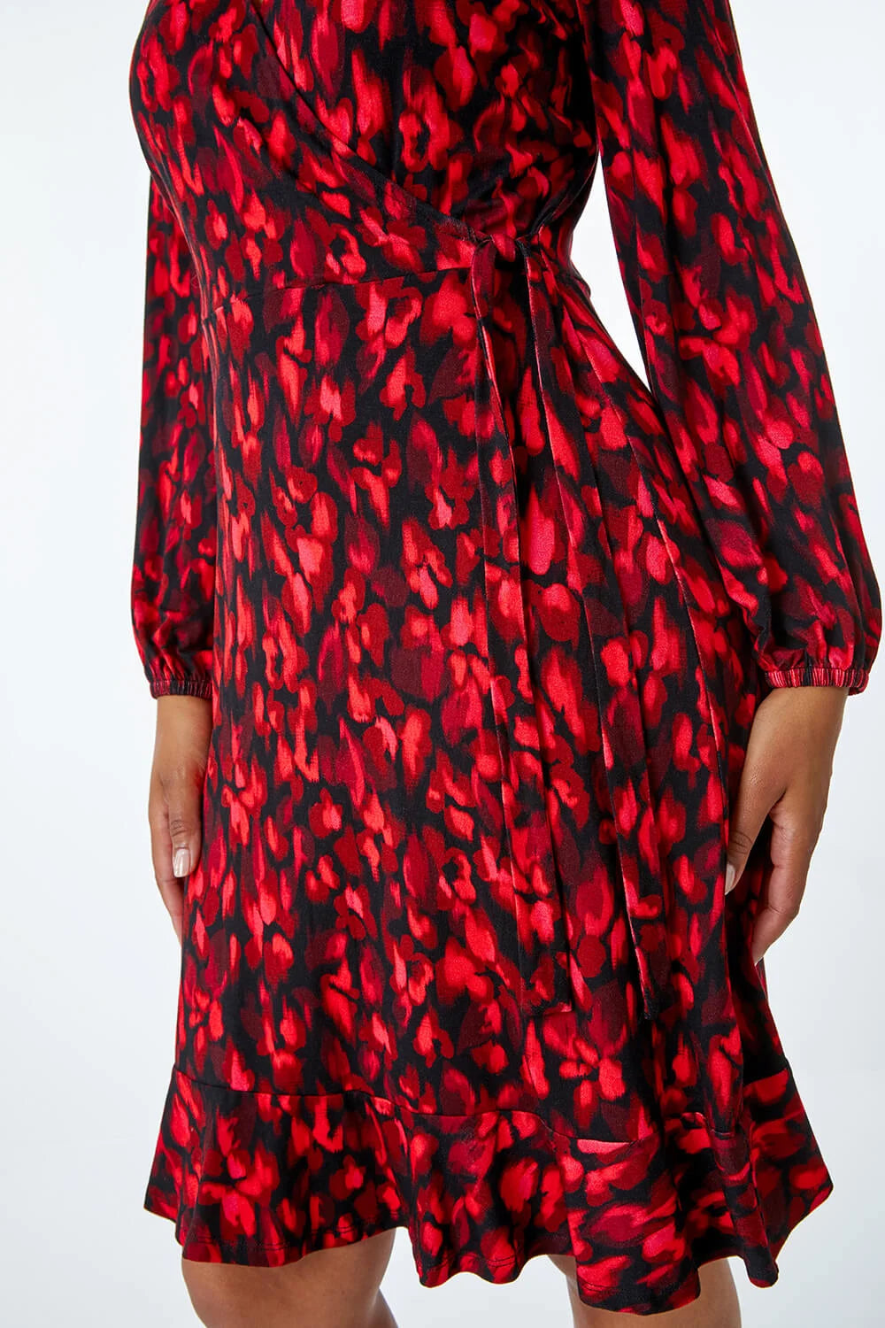 Burgundy Petite Animal Stretch Wrap Dress