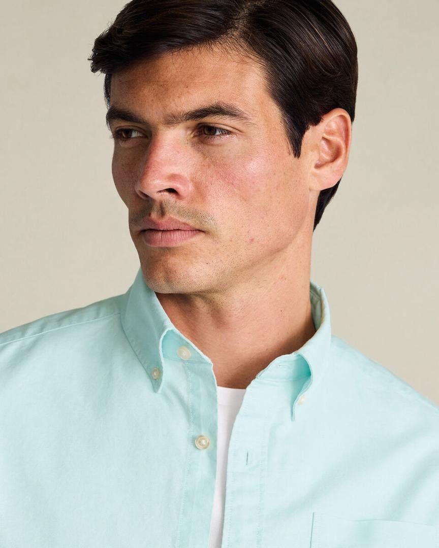 Short Sleeve Button-Down Stretch Washed Oxford Classic Fit Shirt – Aqua
