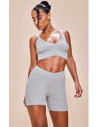 Grey Basic Rib Knit Strappy Top