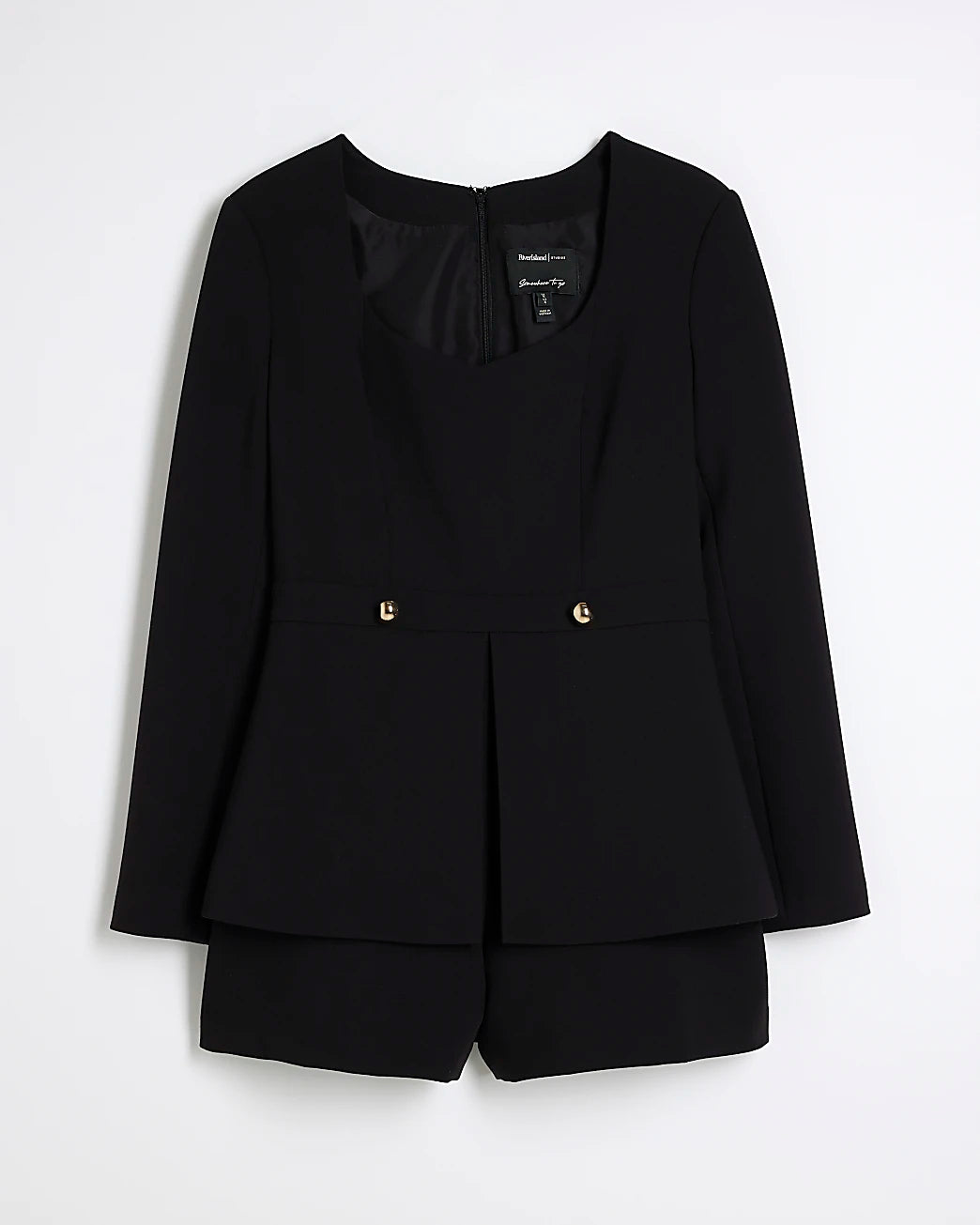 Black Peplum Long Sleeve Playsuit