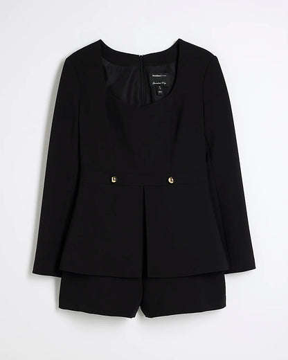 Black Peplum Long Sleeve Playsuit