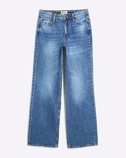 Blue High Waist Relaxed Straight Leg Jeans
