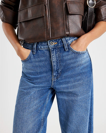 Blue High Waist Relaxed Straight Leg Jeans