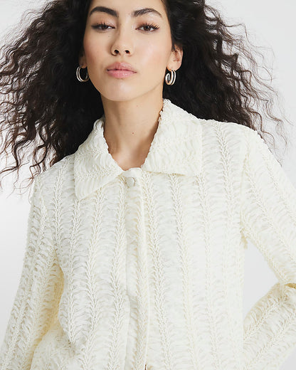 Cream Textured Collared Trophy Jacket