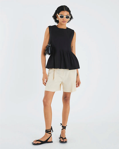 Black Sleeveless Pleated Top