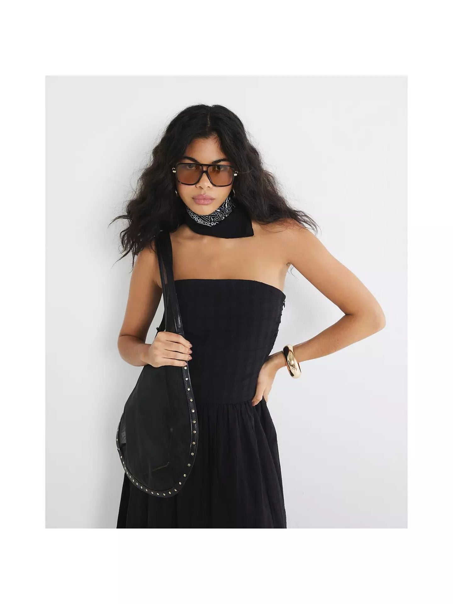 River Island Pleated Bandeau Midi Dress - Black