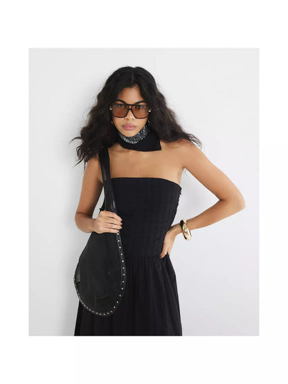 River Island Pleated Bandeau Midi Dress - Black