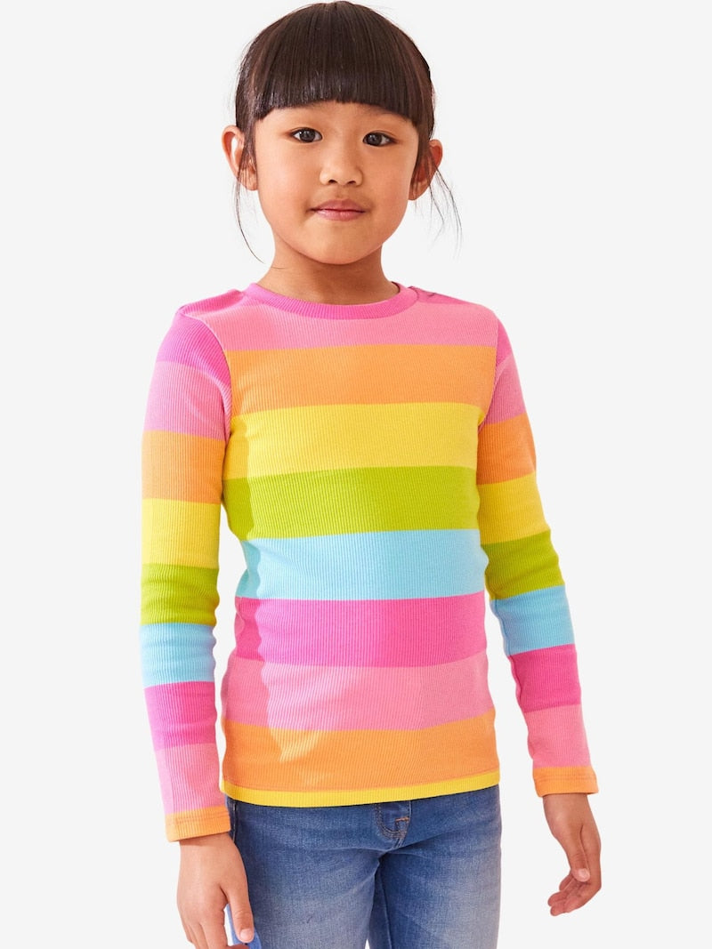 Multi Stripe Long Sleeve Ribbed Top