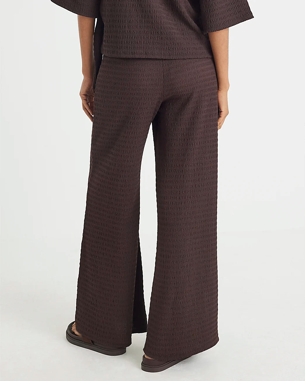 River Island Textured Wide Leg Trouser Brown