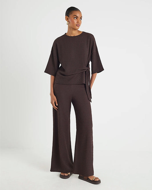 River Island Textured Wide Leg Trouser Brown