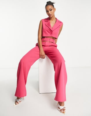 Unique21 Cropped Sleeveless Blazer Pink