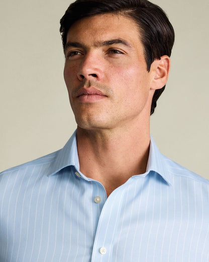 Cutaway Collar Non-Iron Herringbone Stripe Slim Fit Shirt – Light Blue