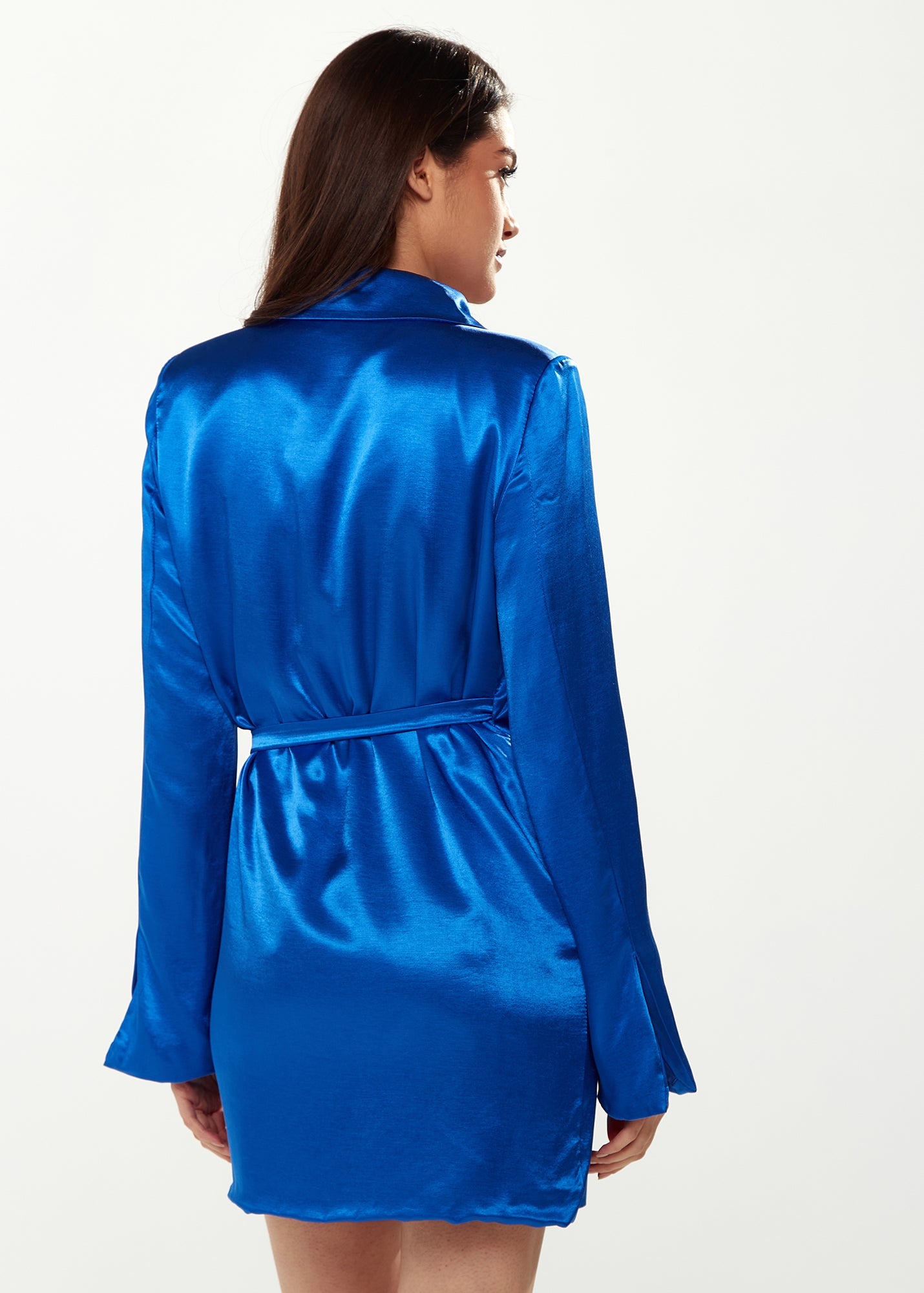 Wrap Satin Shirt Dress In Royal Blue