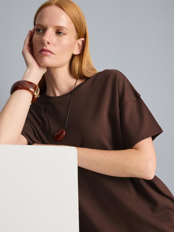 Brown Cotton Asymmetric Longline Tee