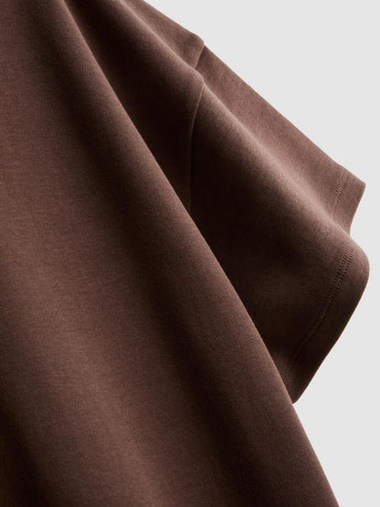 Brown Cotton Asymmetric Longline Tee