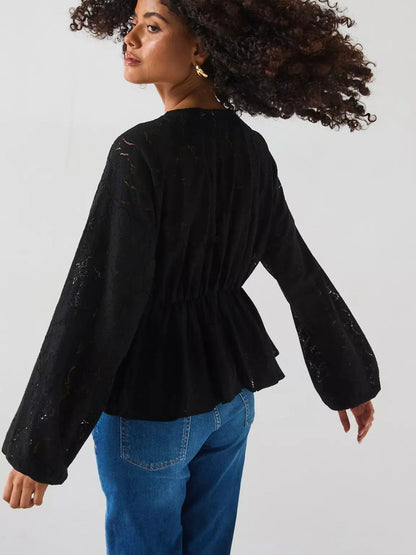 Vila V Neck Lace Detail Blouse - Black