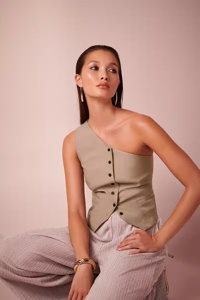 Mink Brown One Shoulder Waistcoat