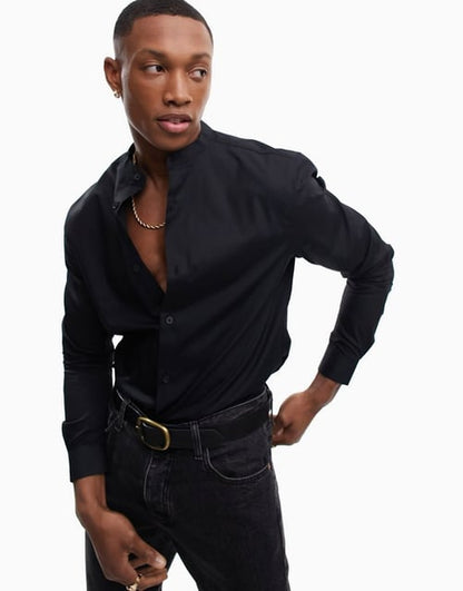 Grandad collar Shirt black