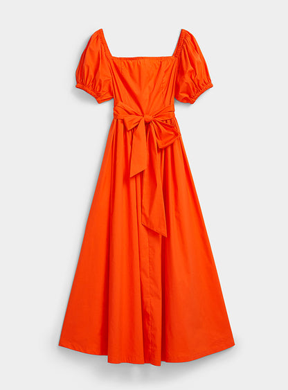 Orange Poplin Belted Dress