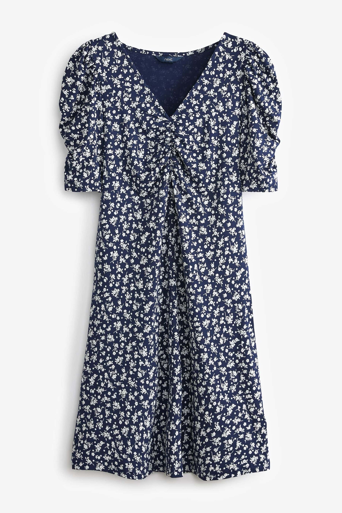 Navy Blue Ditsy Floral Short Sleeve Tea Dress