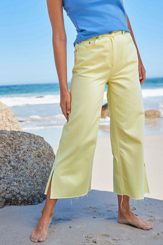 Lime Green Soft High Waist Crop Wide Leg Jeans