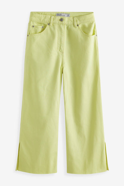 Lime Green Soft High Waist Crop Wide Leg Jeans